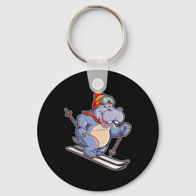 Humorous Hippo Skiing Adventure  Key Ring (Front)