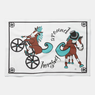 humorous horses tea towel