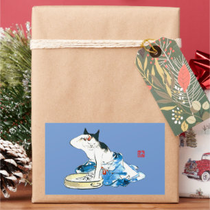 Humorous Japanese Cat Bathing II Rectangular Sticker