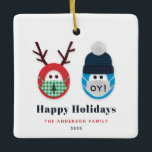 Humorous Masked Christmas and Hanukkah Custom Ceramic Ornament<br><div class="desc">Add some humor to your tree or someone you love with this funny Christmas and Hanukkah themed ornament. The design features a masked reindeer and person wearing a Star of David print winter hat and an "oy!" mask. What could be more perfect for the holidays in 2020.</div>