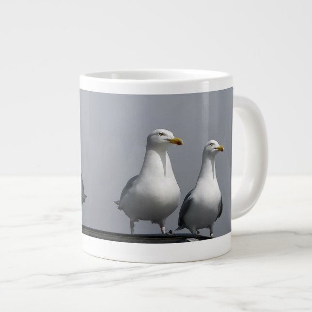 Humorous Mr & Mrs Gully Romantic Seagull Coastal Large Coffee Mug (Front Right)