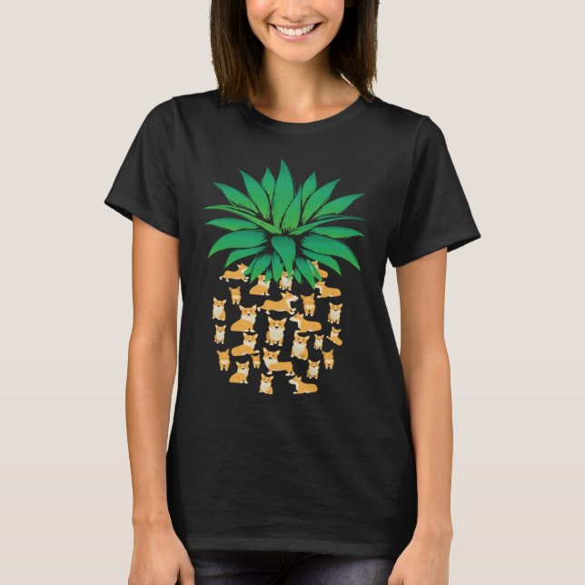 Humorous Pineapple Corgis Illustration Pun T-Shirt (Front)