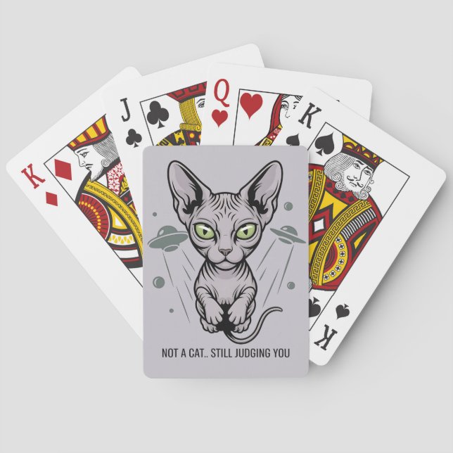 Humorous Sphynx Cat Space Cartoon Playing Cards (Back)
