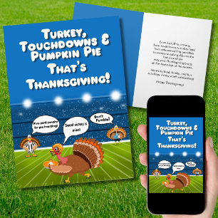 Humorous Turkey Football Thanksgiving Touchdowns Card
