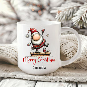 Humorous Whimsy Santa Hand Drawn Coffee Mug