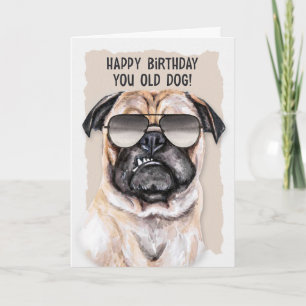 Humorouse Pug Dog in Sunglasses Birthday Card