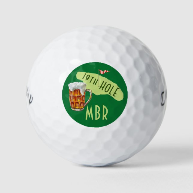 Humour 19TH Hole Beer Glass Putt Initials Golf Bal Balls (Front)