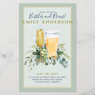 Humour Bubbles n Brews Beer Champers Bridal Shower Flyer