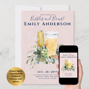 Humour Bubbles n Brews Beer Champers Bridal Shower Invitation