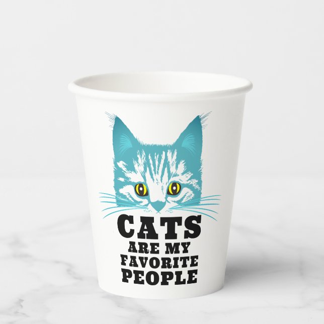 Humour Cats Are My Favourite Funny Teal Black Typo Paper Cups (Front)