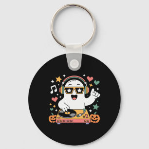 Humour Halloween Ghost Dj With Turntable Music Cos Key Ring