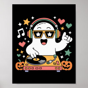 Humour Halloween Ghost Dj With Turntable Music Cos Poster
