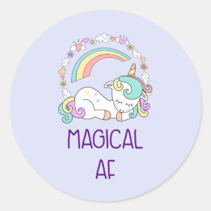 Humour - Magical AF. Unicorn, Rainbow & Cute Stuff Classic Round Sticker