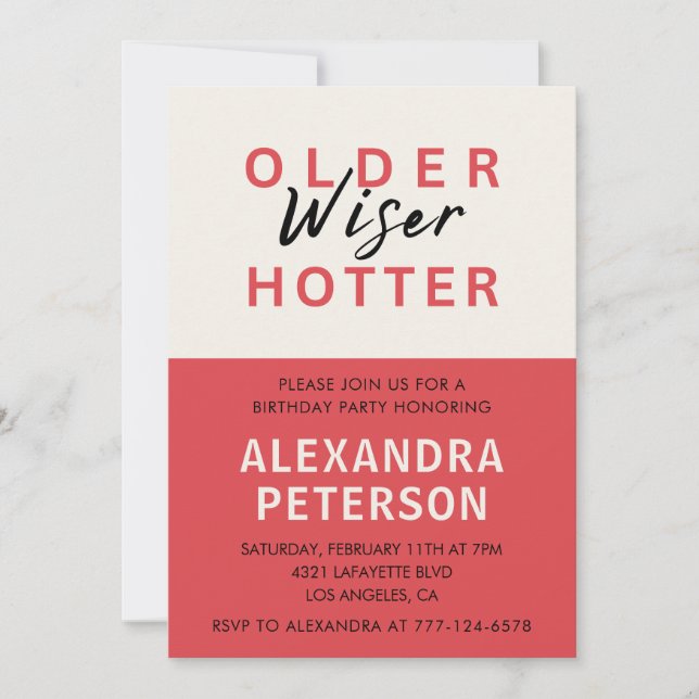 Humour Red Older Wiser Hotter 96th birthday Invitation (Front)