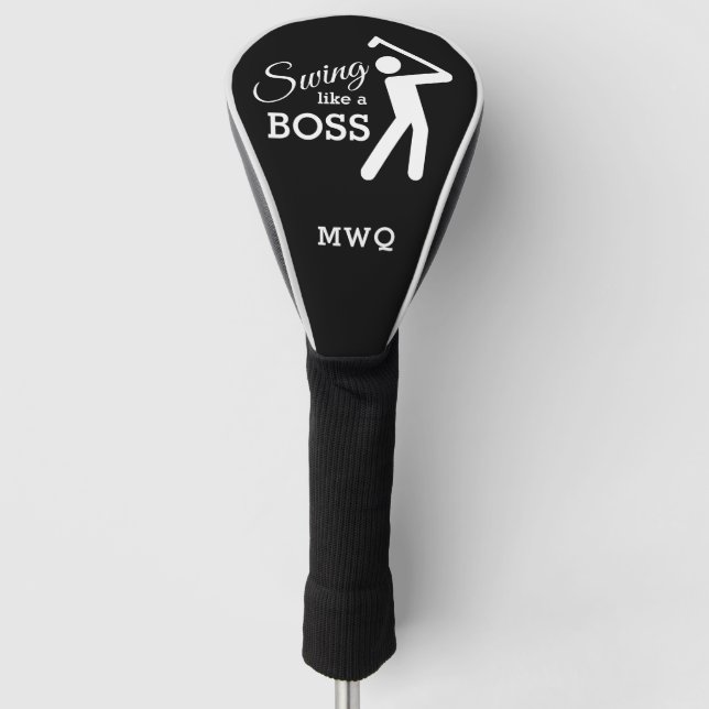 Humour SWING LIKE A BOSS Black Monogram DRIVER  Go Golf Head Cover (Front)