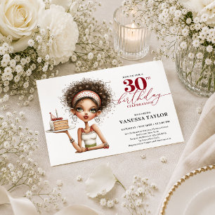 Humour Whimsical Woman 30th Birthday Deep Red  Invitation