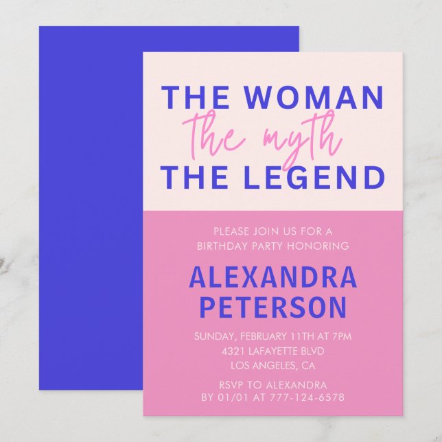 Humour Woman Myth Pink Purple 96th birthday Invitation (Front/Back)