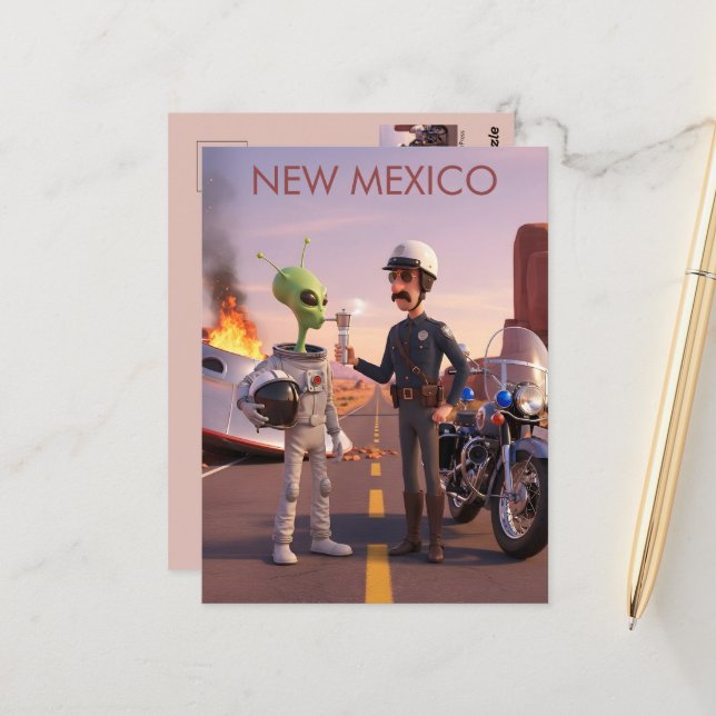 Humourous 3d New Mexico Alien Themed Postcard (Front/Back In Situ)