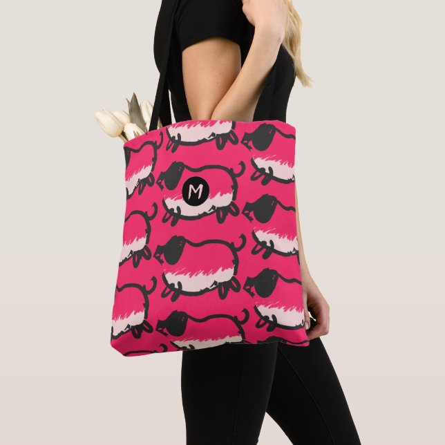 Humourous 4 Pig Year 2019 Monogram Choose Colour B Tote Bag (Close Up)