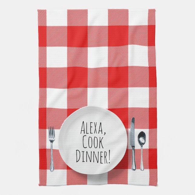 humourous Alexa Command for cooking dinner Tea Towel (Vertical)