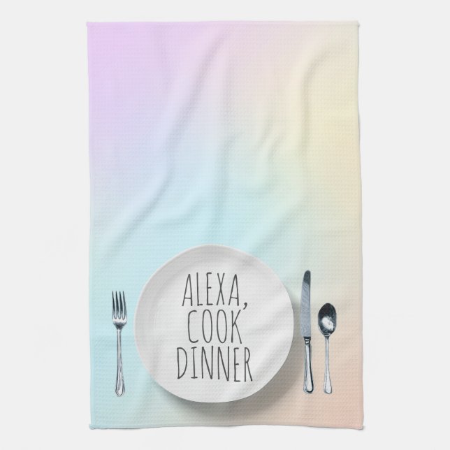 humourous Alexa Command for cooking dinner Tea Towel (Vertical)