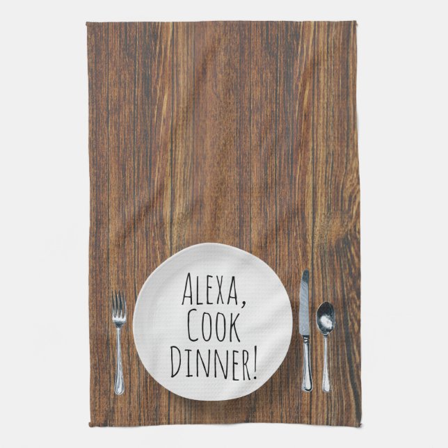 humourous Alexa Command for cooking dinner Tea Towel (Vertical)