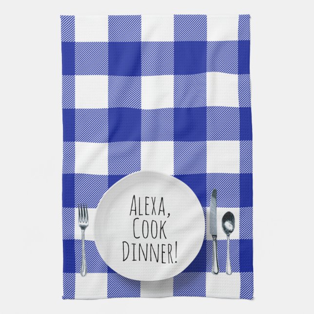 humourous Alexa Command for cooking dinner Tea Towel (Vertical)