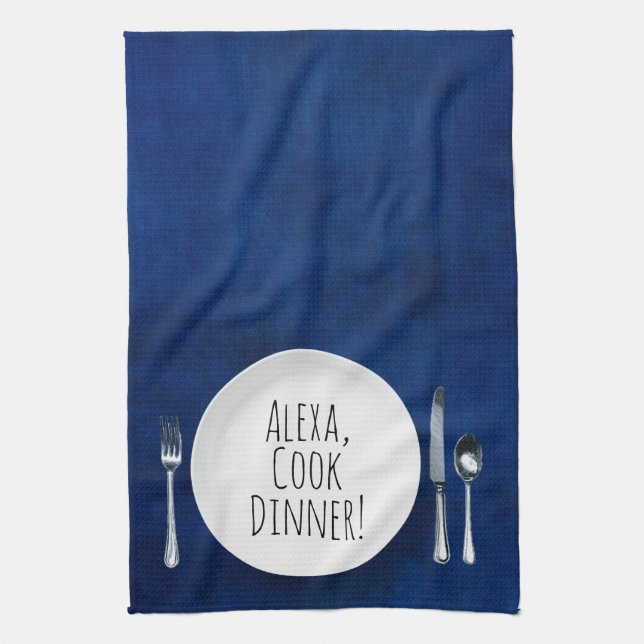 humourous Alexa Command for cooking dinner Tea Towel (Vertical)