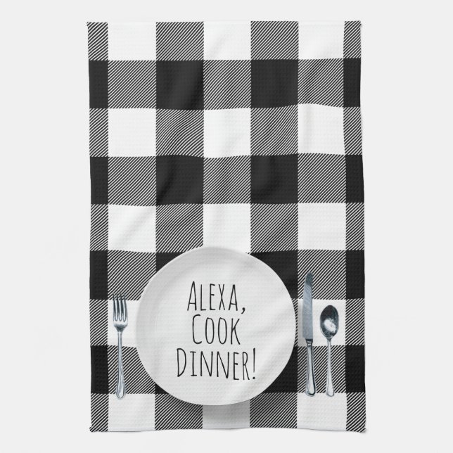 humourous Alexa Command for cooking dinner Tea Towel (Vertical)