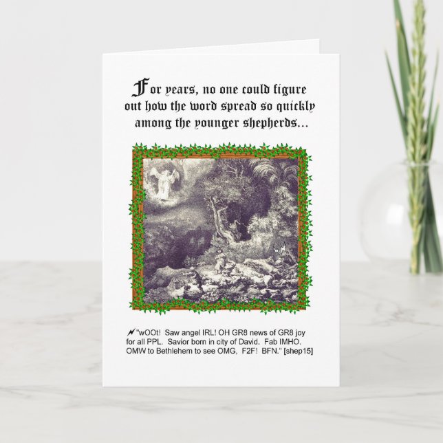 Humourous Angel-Shepherd Theme Christmas Card (Front)