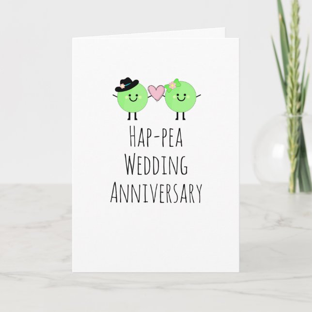 Humourous Anniversary Card Cute Peas Plain (Front)