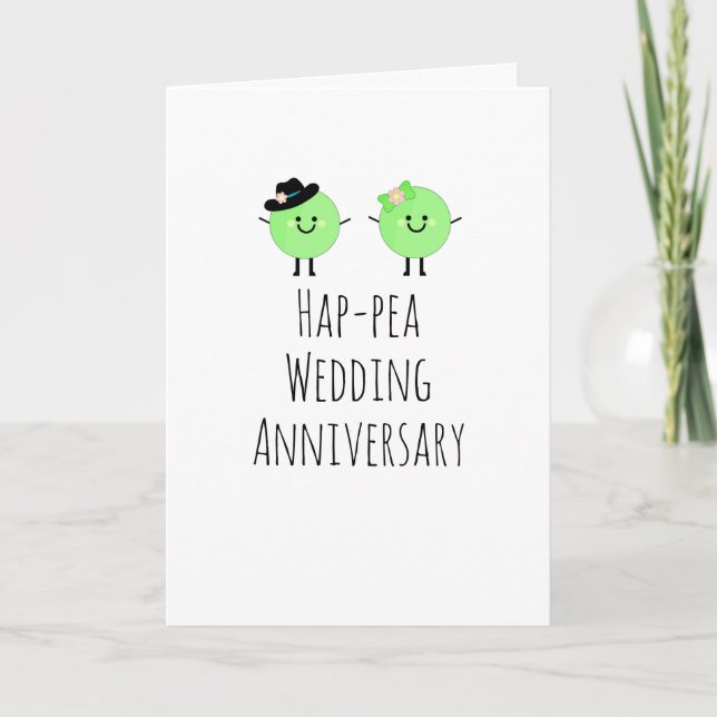 Humourous Anniversary Card Cute Peas Plain (Front)