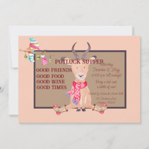Humourous Antelope Christmas Potluck Supper Invitation