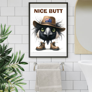 Humourous Australian Magpie Neutral  Earthy Toilet Poster