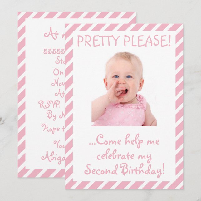 Humourous Baby Girl 2nd Birthday Party Invitation (Front/Back)