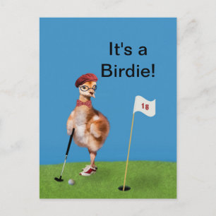 Humourous Bird Playing Golf, Customisable Text Postcard