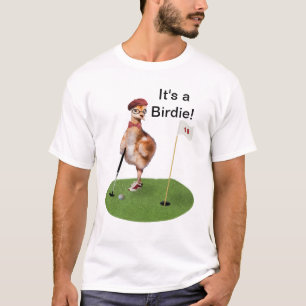 Humourous Bird Playing Golf, Customisable Text T-Shirt
