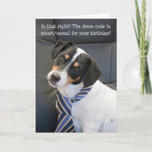 Humourous Birthday Card - Dog Checking Dress Code