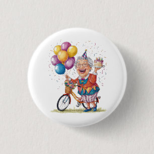 Humourous Birthday Gift for Grandma Riding Bike 3 Cm Round Badge