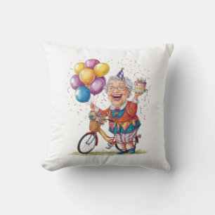 Humourous Birthday Gift for Grandma Riding Bike Cushion