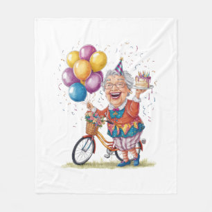 Humourous Birthday Gift for Grandma Riding Bike Fleece Blanket