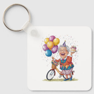 Humourous Birthday Gift for Grandma Riding Bike Key Ring