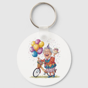 Humourous Birthday Gift for Grandma Riding Bike Key Ring