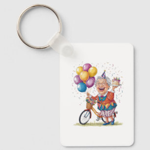 Humourous Birthday Gift for Grandma Riding Bike Key Ring