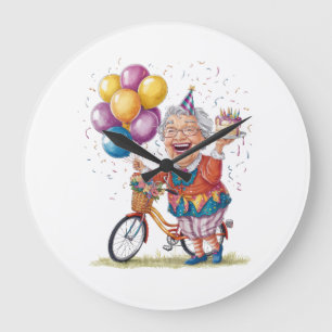 Humourous Birthday Gift for Grandma Riding Bike Large Clock