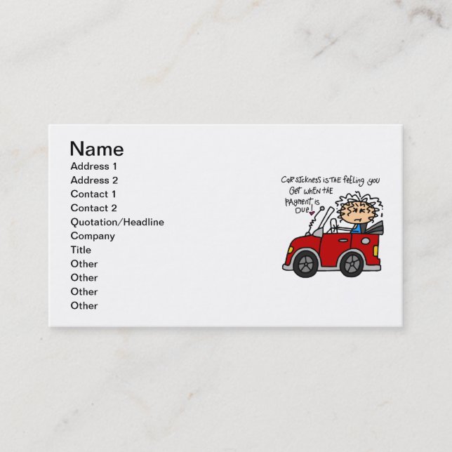 Humourous Car Sickness Business Card (Front)