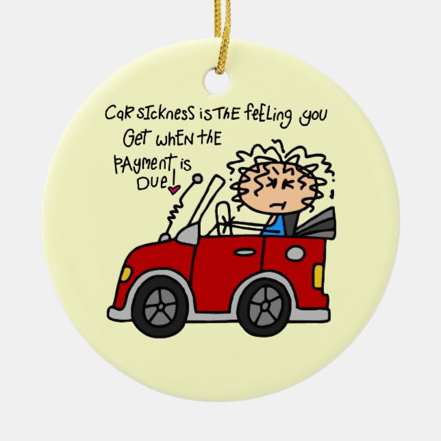 Humourous Car Sickness Ceramic Tree Decoration (Front)