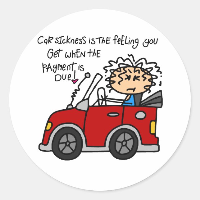 Humourous Car Sickness Classic Round Sticker (Front)