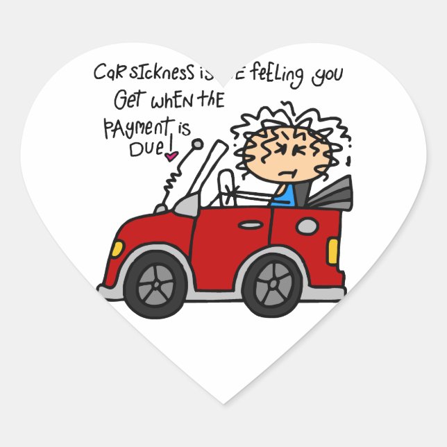 Humourous Car Sickness Heart Sticker (Front)