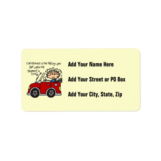 Humourous Car Sickness Label (Front)